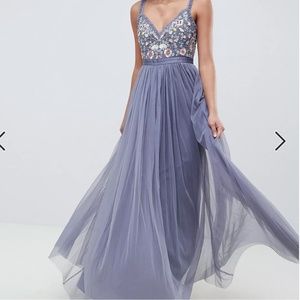 Needle & Thread - embroidered bodice cami strap maxi dress in vintage navy -NWT